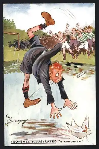 Künstler-AK sign. Fred Buchanan: A Throw In, Football Illustrated