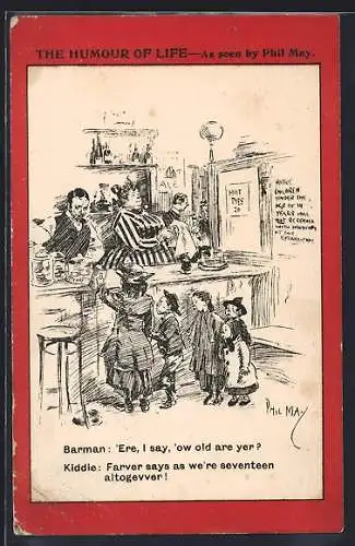 Künstler-AK sign. Phil May: Barman and Kiddie, The Humour of Life
