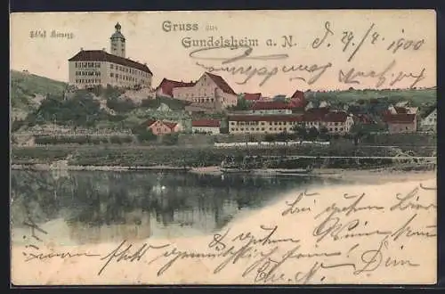 AK Gundelsheim a. N., Schloss Hornegg und Flusspartie