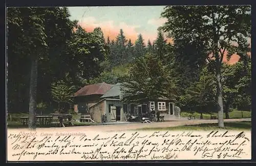 AK Oberhof / Thüringen, Untere Schweizerhütte mit Besuchern