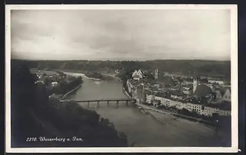 AK Wasserburg / Inn., Flusspartie mit Panorama