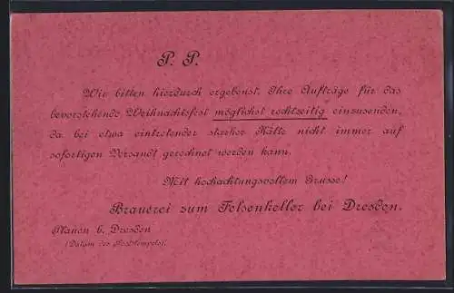 AK Plauen b. Dresden, Brauerei zum Felsenkeller