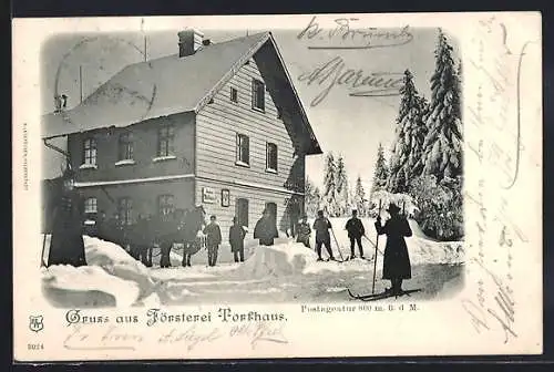 AK Torfhaus / Harz, Försterei Torfhaus, Skiläufer