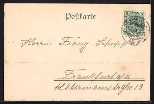 Lithographie Berlin, Wappen mit Portrait Bismarcks, Partie am Bismarckdenkmal