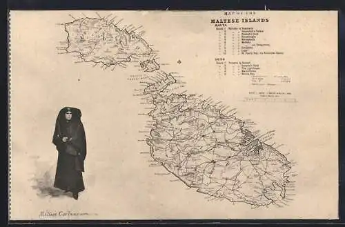 AK Malta, Map of the Maltese Islands, Maltese Costume