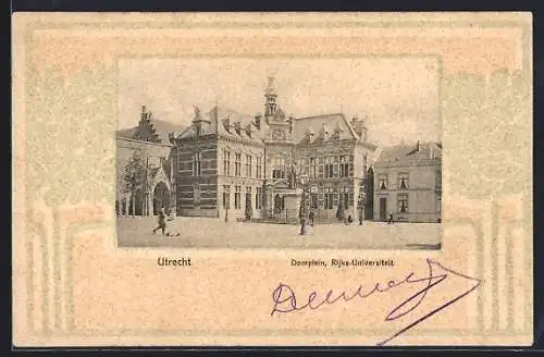 Lithographie Utrecht, Domplein, Rijks-Universiteit, Passepartout