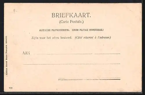 Lithographie Utrecht, Domplein, Rijks-Universiteit, Passepartout