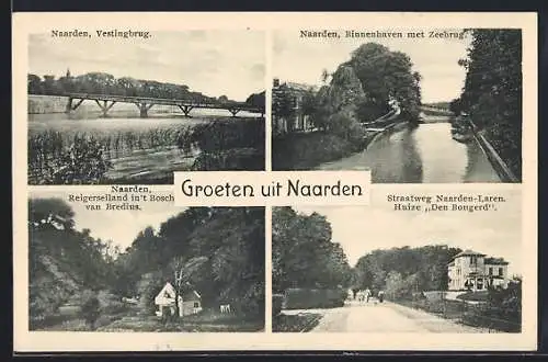 AK Naarden, Vestingbrug, Reigerseiland in`t Bosch van Bredius, Straatweg, Huize Den Bongerd