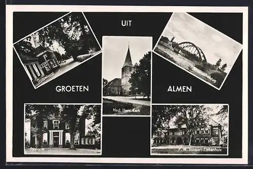 AK Almen, Dorpstraat, Pastorie, Almenschebrug, P. W. Janssen-Ziekenhuis