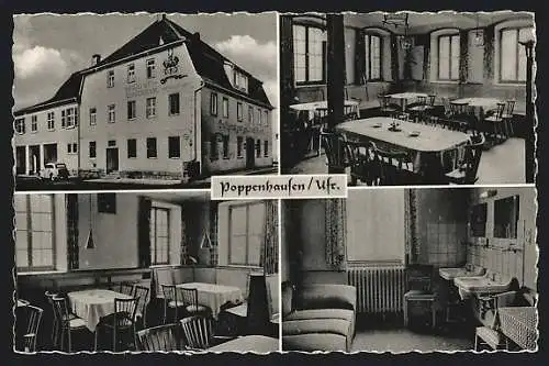 AK Poppenhausen /Ufr., Gaststätte und Hotel A. u. M. Pfister, Innen- und Aussenansicht