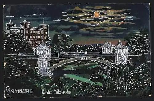 Künstler-AK Hamburg, Kersten-Miles-Brücke bei Nacht