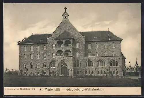 AK Magdeburg-Wilhelmstadt, St. Marienstift mit Grünanlage