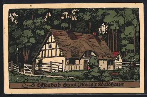 Steindruck-AK Graal /Meckl., Blick auf das Waldhaus