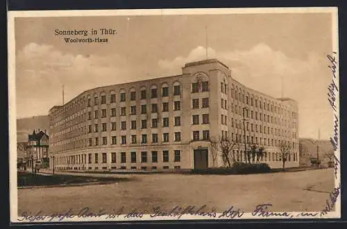 AK Sonneberg / Thüringen, Woolworth-Haus mit Strassenpartie