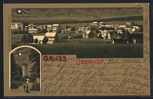 Lithographie Oberhof / Thüringen, Ortsansicht bei Mondschein