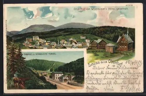 Lithographie Oberhof / Thüringen, Vom Wünscher`s Hotel aus gesehen