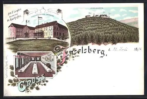 Lithographie Inselsberg, Preussischer Gasthof, Bes. A. & E. Langlotz