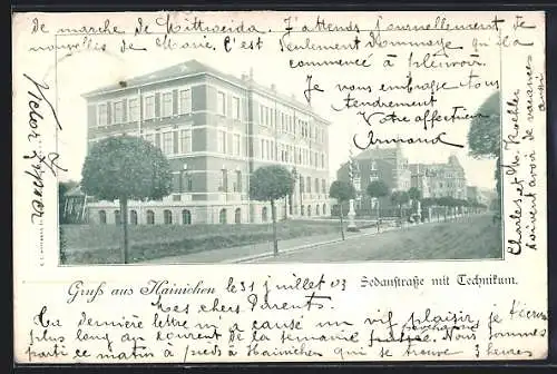 AK Hainichen / Sa., Sedanstrasse mit dem Technikum
