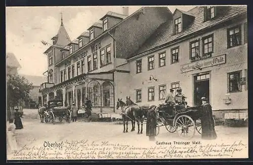 AK Oberhof / Thüringen, Gasthaus Thüringer Wald mit Kutsche