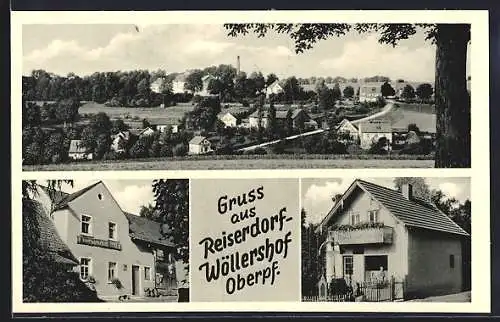 AK Wöllershof /Oberpf., Gaststätte Bierwirtschaft und Blick auf den Ort