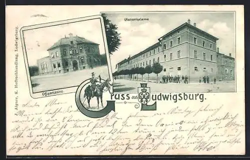 AK Ludwigsburg / Württemberg, Ulanenkaserne und Offiziercasino