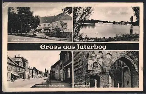 AK Jüterbog, An der Treuenbrietzener Strasse, Blick zur Badeanstalt, Neumarkter Tor