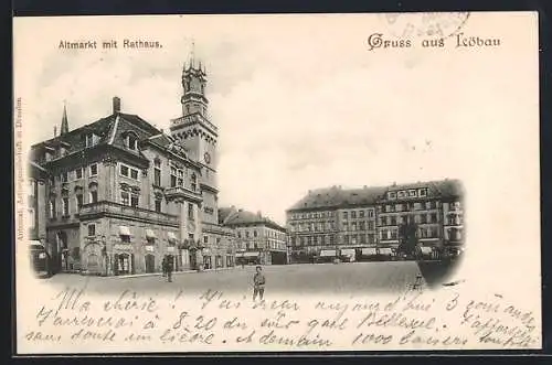 AK Löbau, Altmarkt mit Rathaus