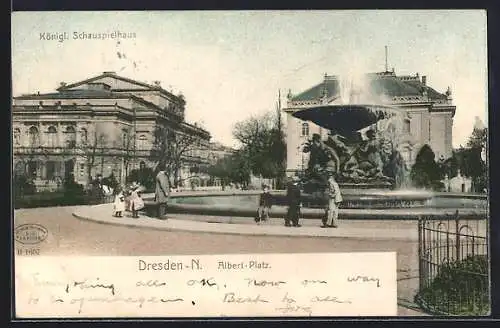 AK Dresden, Albert-Platz mit Königl. Schauspielhaus