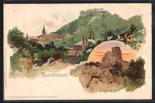 Künstler-AK Blankenburg / Harz, Grossvater, Ortsansicht