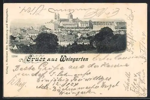 AK Weingarten / Württ., Teilansicht mit Benediktiner-Abtei