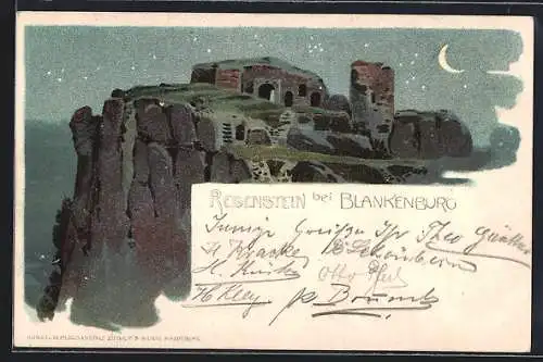 Lithographie Blankenburg / Harz, Burg Regenstein