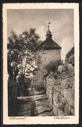 AK Schwandorf / Bayern, Stadtturm mit Strasse