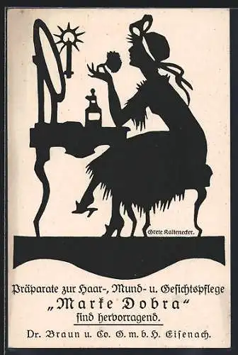 Künstler-AK Eisenach, Kosmetikhersteller Dr. Braun u. Co. Gmbh, Dame vor Kosmetikspiegel, Schattenbild