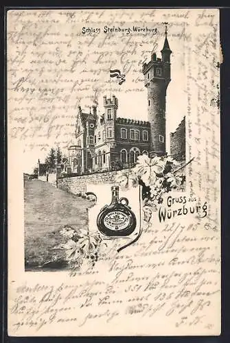 AK Würzburg, Schloss Steinburg, Wein im Bocksbeutel