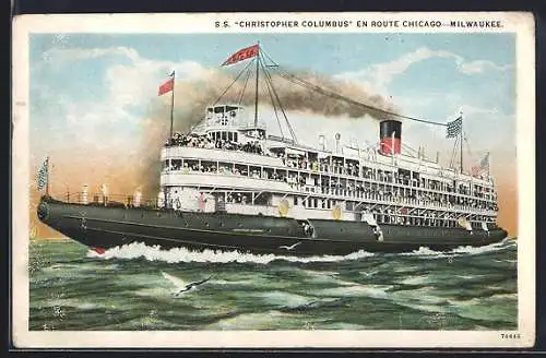 AK Binnenschiff SS Christopher Columbus en Route Chicago-Milwaukee