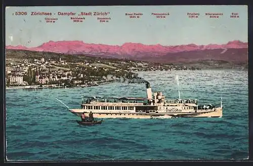 AK Dampfer Stadt Zürich auf dem Zürichsee