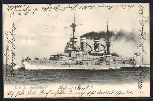 AK SMS Mecklenburg in Fahrt