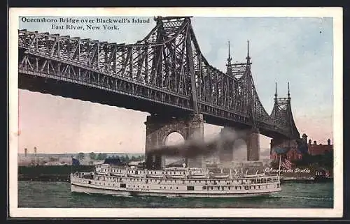 AK New York, Dampfer unter der Queensboro Bridge