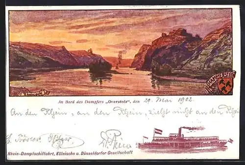 Künstler-AK Dampfer Overstolz der Kölnischen u. Düsseldorfer Gesellschaft