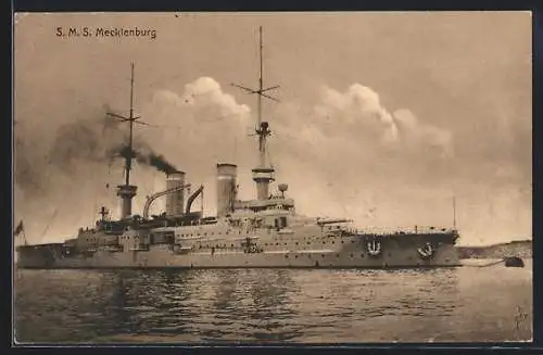 AK SMS Mecklenburg auf See