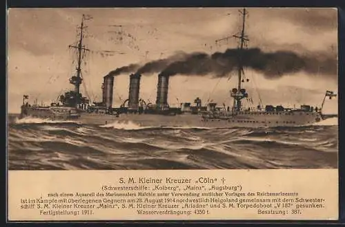 AK Kriegsschiff S. M. Köln in voller Fahrt
