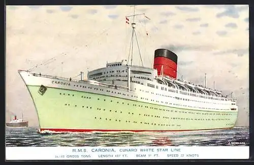 Künstler-AK Passagierschiff RMS Caronia der Cunard White Star Line