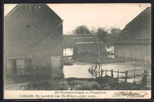 AK Calloo, De Overstroomingen in Vlaanderen, De boerderij van Th. Wilsens onder water
