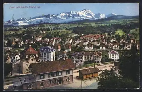 AK Uzwil, Gesamtansicht mit Bahnhof und Säntis