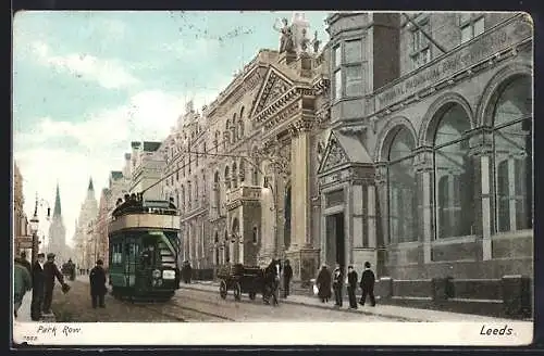 AK Leeds, Park Row, Strassenbahn