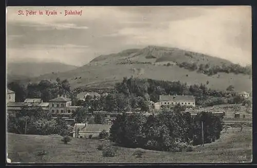 AK St. Peter in Krain, Blick auf den Bahnhof