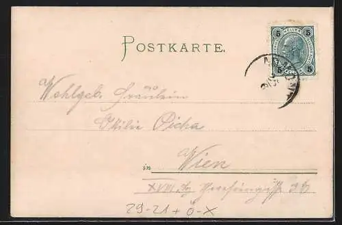 Seiden-Imitations-AK Admont, Ortsansicht mit dem Buchstein