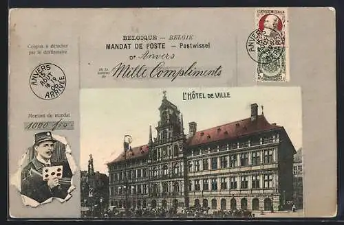 AK Anvers, L`Hotel de Ville, Postbote mit einem Brief