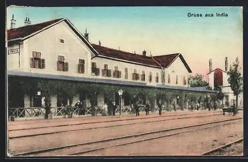 AK India, Bahnhof mit Bahnsteig