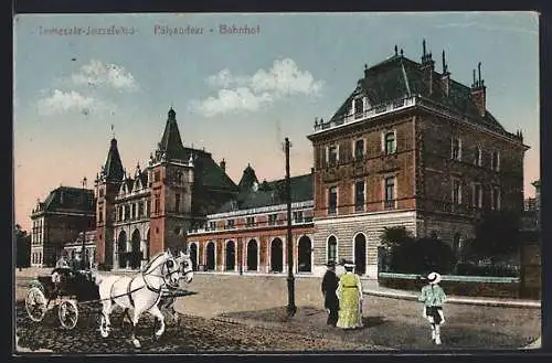 AK Temesvár-Jozsefvato, Bahnhof mit Kutsche